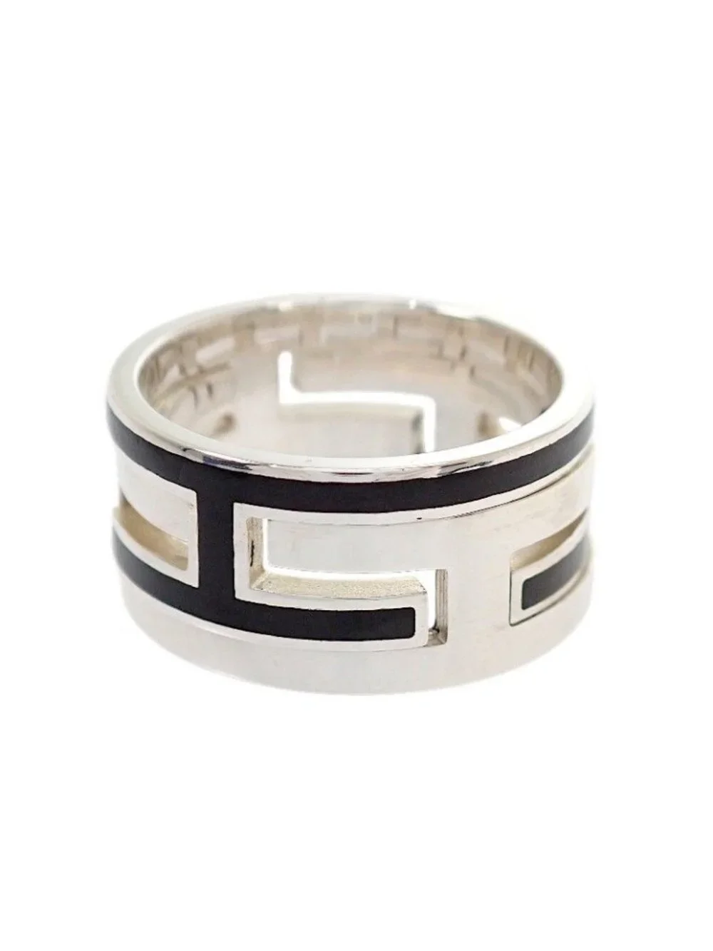 Hermes Move Ash Ring 52 925 Sterling Silver Black AB